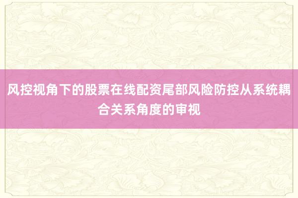 风控视角下的股票在线配资尾部风险防控从系统耦合关系角度的审视