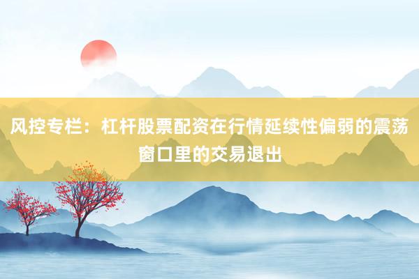 风控专栏:杠杆股票配资在行情延续性偏弱的震荡窗口里的交易退出