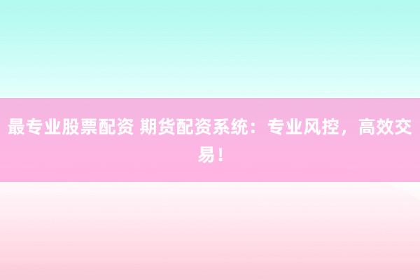 最专业股票配资 期货配资系统：专业风控，高效交易！