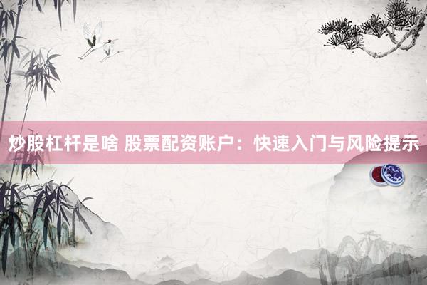 炒股杠杆是啥 股票配资账户：快速入门与风险提示