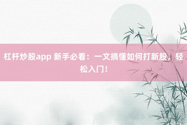 杠杆炒股app 新手必看:一文搞懂如何打新股,轻松入门!