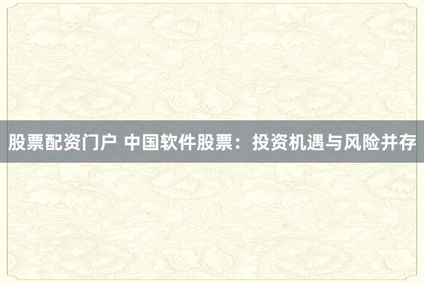 股票配资门户 中国软件股票:投资机遇与风险并存