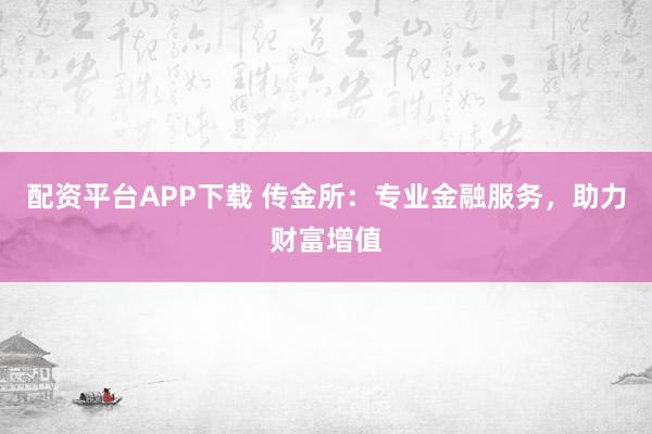 配资平台APP下载 传金所：专业金融服务，助力财富增值
