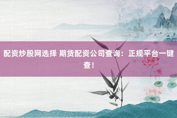 配资炒股网选择 期货配资公司查询：正规平台一键查！