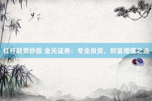 杠杆融资炒股 金元证券：专业投资，财富增值之选