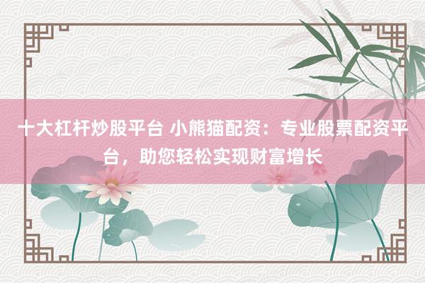 十大杠杆炒股平台 小熊猫配资：专业股票配资平台，助您轻松实现财富增长